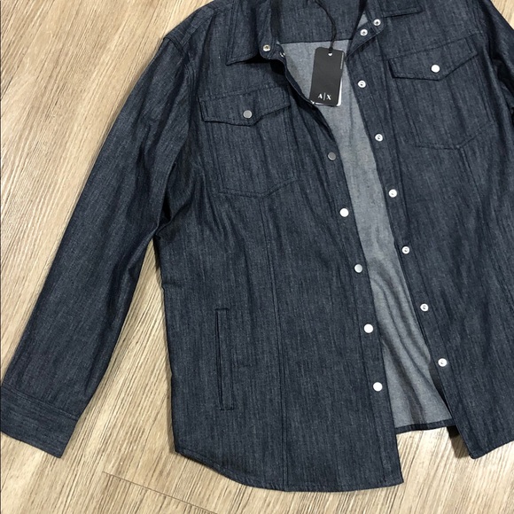 New Armani Exchange Denim Button Down Shirt XL - Picture 3 of 11